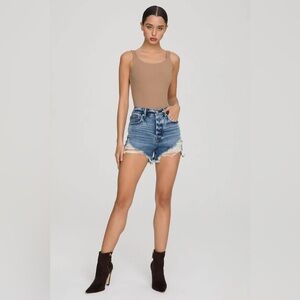 Good American Distressed Button Fly Denim Shorts Size 6/28 High Waisted Jean